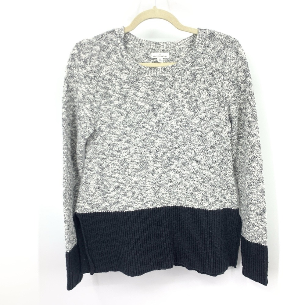 LL Bean Women Size XS Sweater Gray Blue Ragg Knit Pullover Crew Top Cotton Linen